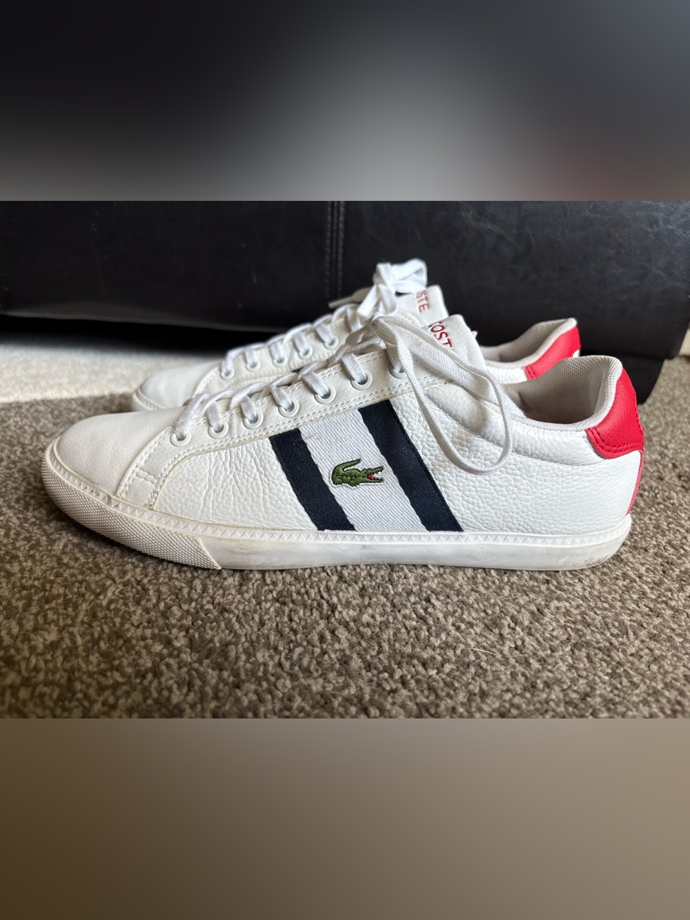 Lacoste White “Grad Vulc” Sneakers w/Red,Blue Accents and Logo - Picture 2 of 8